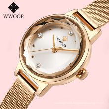 WWOOR 8871 Women Watches Ladies Wristwatches Rhinestone Quartz Watch Luxury Band Minimalist steel mesh Reloj de mujer
